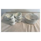 Corning casserole baking dish 4 Corning ware cups