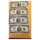 4- 2 dollar bills