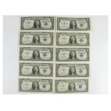 (10) One Dollar Silver Certificates