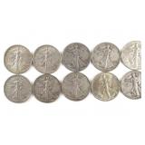 Lot of (10) Walking Liberty Half Dollars
