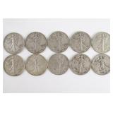Lot of (10) Walking Liberty Half Dollars
