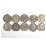 Lot of (10) Franklin Half Dollars