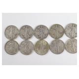 Lot of (10) Walking Liberty Half Dollars