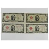(4) Series 1928 G Two Dollar Red Seal