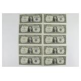 (10) One Dollar Silver Certificates