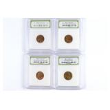 (4) Lincoln Wheat & Memorial Cents. Slabbed