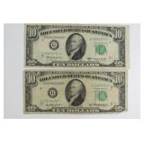 (2) $10 Federal Reserve Note Star Notes