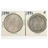 (2) Morgan Silver Dollars. 1890 & 1892-O