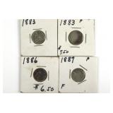 (4) Liberty Seated Dimes. 1883 (2) , 1886, & 1887