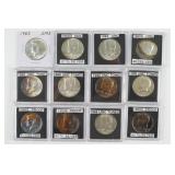 (12) 40% Silver Clad Kennedy Half Dollars