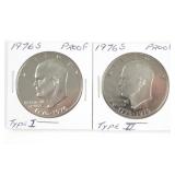 (2) 1976-S Proof Ike Dollars. Type I & II