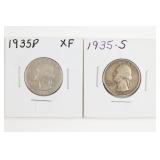 (2) Silver Washington Quarters. 1935 & 1935-S
