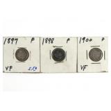 (3) Barber Dimes. 1897, 98, & 1900