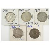 (5) Franklin Half Dollars.