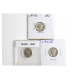 (3) 1942 Mercury Dimes. 42, 42-D, & 42-S