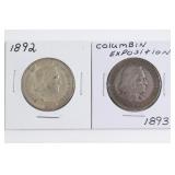(2) Columbian Expo Half Dollars