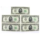 (5) Consecutive Series 1934 A Five Dollar Notes
