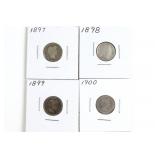 (4) Barber Dimes 1897, 98, 99, & 1900