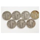 (7) Silver Standing Liberty Quarters