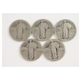 (5) Silver Standing Liberty Quarters.