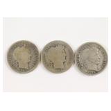 (3) Barber Dimes 1907-O, 1911-S, 1914-D