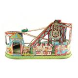 Vintage J Chein Wind Up Roller Coaster with 2 cars
