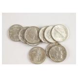 (10) 1942 Mecury Head Dimes