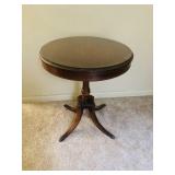 Vintage Mahogany Drum Table w/ Glass Topper