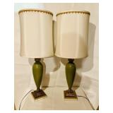 Retro Olive Green and Brass Lamps/39"H