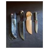 Vintage Bone Handle Knife and 3 Sheaths Vintage Bone Handle Knife and 3 Sheaths