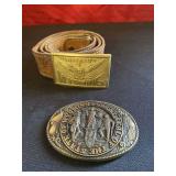 Vintage Leather Belt and 2  Wyo. Brass Buckles