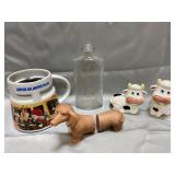 Wiener dog and cow salt and pepper shakers,