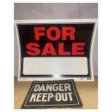 19" For Sale Sign, 10" Danger Sign