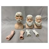 Three 3" tall vintage porcelain Santa heads and