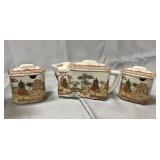 Vintage asian art Tea set-4" tall