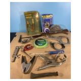 Tools, clamps, weed whacker wire, plumbing kit,