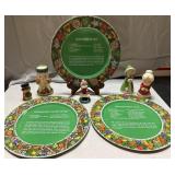 Retro Christmas-3 tin recipe plates, Lefton & more