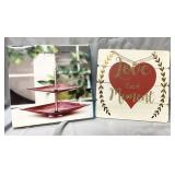 NEW 2-tiered red glass serving tray & wood sign