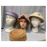 Four vintage hats- GLENOVER, LECI-heads not incl