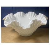 Vintage Fenton (?) milk glass hobnail fruit bowl