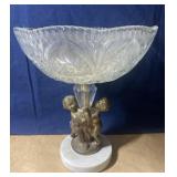 Vintage Italy Cherub Crystal Marble Pedestal Bowl