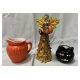 Vintage Hazel Atlas creamer, Black Cat votive &