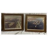 2 vintage framed photos of dam river system10x12