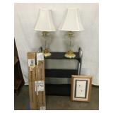 2 Lamps, Book shelf, Golf Picture Frame & Bamboo