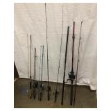 5 fishing Rod and Reel combos micros, plus black