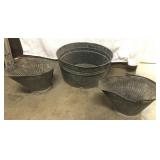 Large galvanized tub and two coal buckets