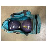 Two purple bowling balls with bag, unsure on