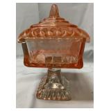 Vintage 7" orange coated glass candy dish