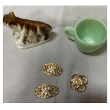 Vintage childs 2" jadite cup, costume jewelry &