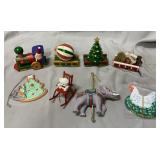 Vintage tiny wood Christmas train ornaments,